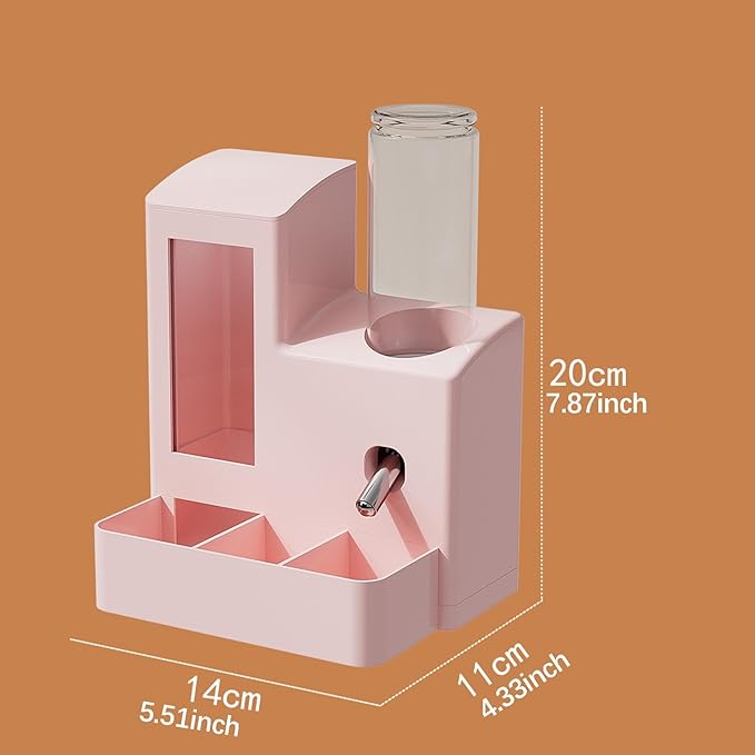 3 in 1 Hamster Automatic Feeder Dispenser Easy to Clean Container Feeding Station for Home Ferrets Bunny Small Animal Patio, Pink 120ml Bottle
