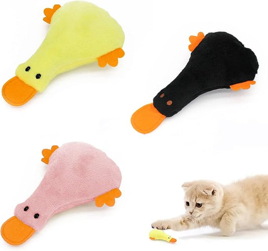 Andiker Cat Catnip Toys, 3Pcs Cat Interactive Toys for Indoor Cats, Soft Plush Kitten Kitten Toys with Crinkle Paper for Relieve Stress, Reduce Boredom, Teething (Duck)