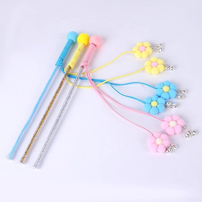 Pink Cat Feather Stick Toy - Cat Teaser Wand with Feather Refills and Bell, Interactive Cat Toy Wand for Indoor Cats and Kittens