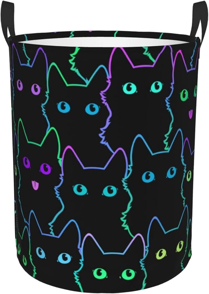 Funny Black Cats Round Laundry Hamper Cute Cat Silhouettes Storage Basket Toys Clothes Organizer Bin For Home Bathroom Bedroom Dorm Nursery, 62l