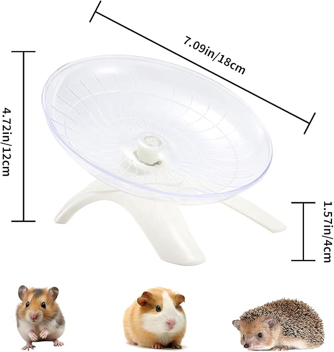 7" Small Animal Flying Saucer Running Wheel, Does not Produce Noise, for Hamsters, Hedgehogs, Guinea Pigs, and Other Small Animals to Ensure The Safety of Sports (White)