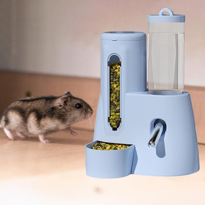 Baoblaze Automatic Hamster Feeder Food Dispenser Hamster Water Bottle Lightweight Clear Food Container for Ferrets Gerbils Chinchillas, Blue, 125ml