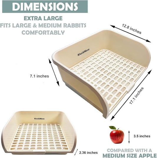 Kiwi & Mora Rabbit Litter Box - Extra Large Bunny Litter Box with Grate | 17.1"x12.8", Pee Pads & Cleaning Set – Potty Training Litter Pan for Large Breed Rabbits, Guinea Pig, Ferret, Chinchilla