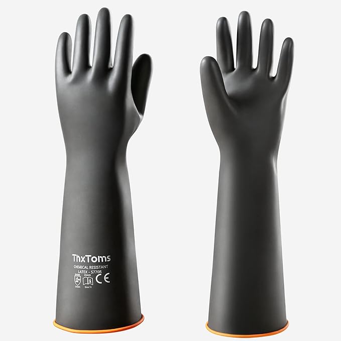 ThxToms Heavy Duty Chemical Resistant Latex Gloves, Waterproof Rubber Gloves, Puncture Resistant, Acid Oil & Alkali Resistant for Industrial Cleaning, Gardening, 18", 1 Pair