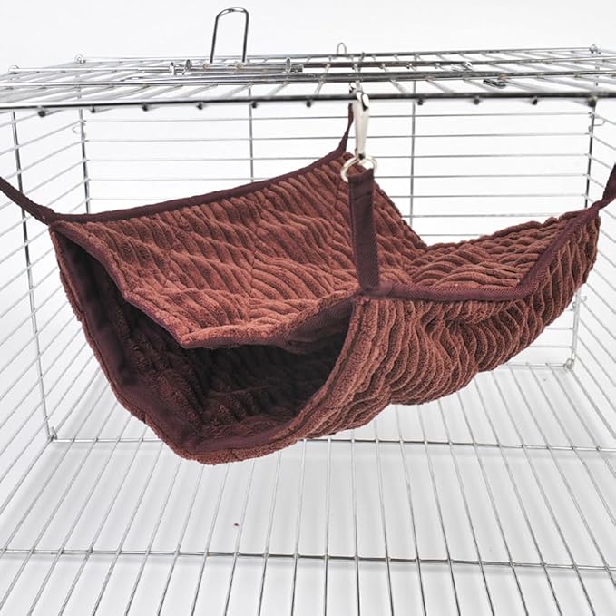 Large Ferret Hammock Hanging Tunnel Bed for Cage Hanging Plush Double Bunk Bed for Rats, Hamsters, Guinea Pigs, Chinchillas, Squirrels (Brown)