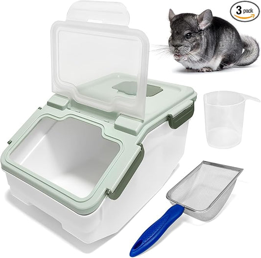 Large Chinchilla Sand Bath Container Kit Plastic Chinchillas Dust Bath House with Sand Cup and Sand Shovel Hamster Shower Room for Hedgehog Guinea Pig Squirrel and Other Small Animals(Green)
