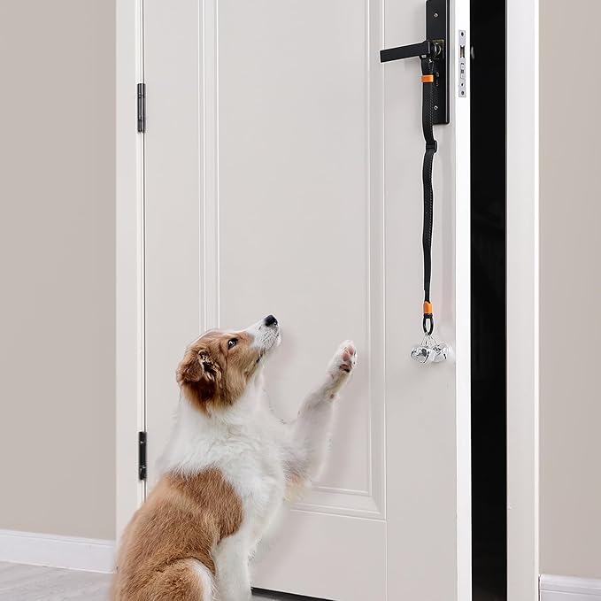 SVD.PET Dog Door Bell with Hanging Ring, Dog Bells to Go Outside for Potty Training, Can Attach to Door Knob or Anywhere Near The Door, Height Adjustable, Loud Jingle Bells for Puppies (Black)
