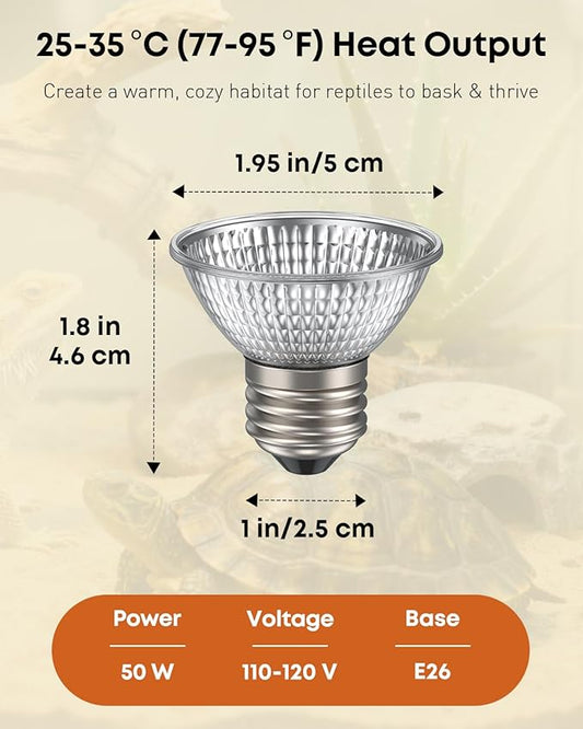 Pawfly 4 Pcs Heat Lamp Bulbs for Reptiles, 50 W UVA UVB Bulb, Reptile Heat Bulb Replacement, Turtle Lamp for Turtle Tank, Turtle Light for Bearded Dragon, Tortoise, Lizard & Chameleon