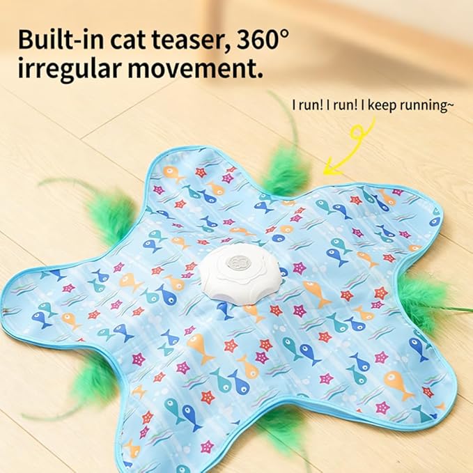 Automatic Cat Toy for Indoor Cats, Hide & Seek Hunting Game Exercise Play Plate, Rechargeable Interactive Cat Toy, Moving Concealed Feathers, Durable Exercise Toys for Indoor Cats