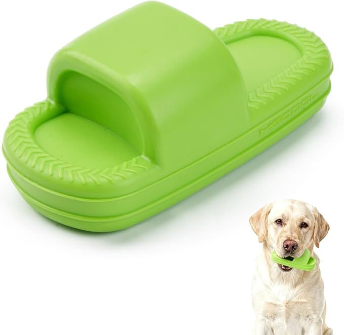 MECOOL Squeaky Slipper Dog Toy - Chew Toys for Aggressive Chewers, Durable Rubber Chew Toy for Dental Cleaning & Boredom Relief, for Small Medium Dogs, Green