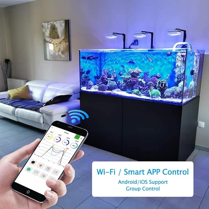PopBloom RL90 WiFi Reef LED Light, 200W Reef Aquarium Lighting for SPS LPS Corals and Saltwater Fish Tanks, Enhanced Violet and Blue Spectrum,APP Fully Programmable (2 Lights with Mount Arm kit)