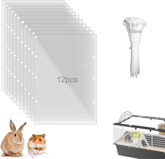 Pet Cage Liner Protection, Rabbit Cage Plastic Panels, 12 PCS Cage Urine Guard for Rabbit, Guinea Pig, Hamster, Hedgehog, Chinchilla, Ferret, Bunny - Transparent, 11.8"x7.9"