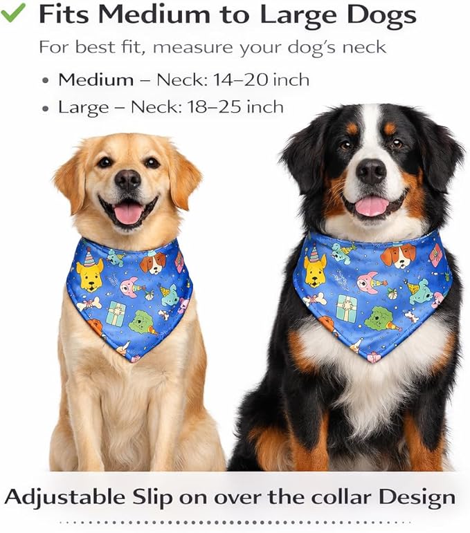 Luxury Satin Dog Bandana – Slip-On Collar Style, Premium Pet Scarf for Medium, Large & XL Dogs – Special Occasion Accessory (Collar Not Included) (Medium - Extra Large, Bday (Blue))
