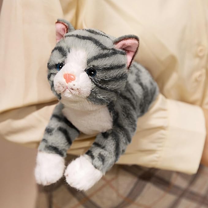 PEACH CAT Striped Cat Stuffed Animal 9.8" Realistic Kitten Plushies Soft Plush Toys Gifts for Kids Grey