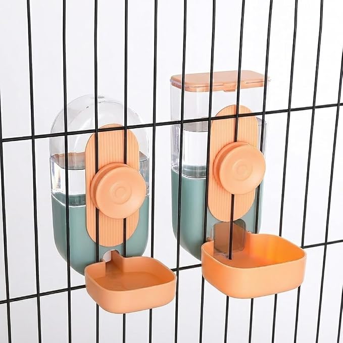 Hanging Gravity Pet Feeder Water Bowl Set for Small Pets(Orange) | 2-in-1 automatic feeding & drinking dispenser; cage hanging design; auto gravity refill; fits cats, dogs, rabbits, hedgehogs