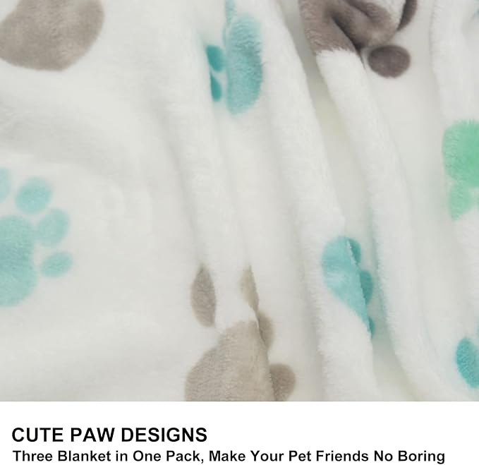 1 Pack 3 Puppy Blankets Super Soft Warm Sleep Mat Cute PAW Print Blanket Fleece Pet Blanket Flannel Throw Dog Blankets for Small Dogs Puppy Cats,Gray/White/Brown-Small(23"x15")