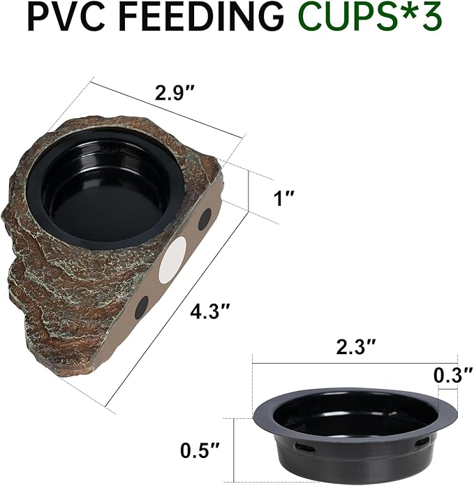 Magnetic Gecko Feeding Ledge, Reptile Food Dish with 3PCS Feeding Cups Crested Gecko Feeder Ledge Water Bowl for Lizard Chameleon Bearded Dragon Tank Accessories
