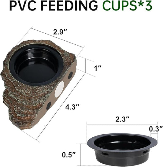 Magnetic Gecko Feeding Ledge, Reptile Food Dish with 3PCS Feeding Cups Crested Gecko Feeder Ledge Water Bowl for Lizard Chameleon Bearded Dragon Tank Accessories