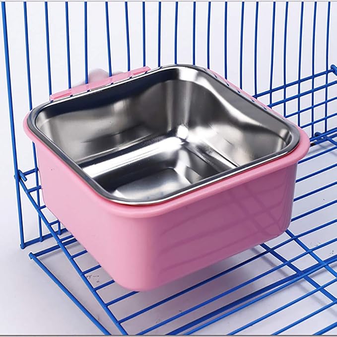 Love Dream Crate Dog Cat Bowl, Removable Stainless Steel Hanging Pet Cage, Food Water Feeder with Bolt for Puppy Birds 2 Pack with Silicone Sponge Dish Brush