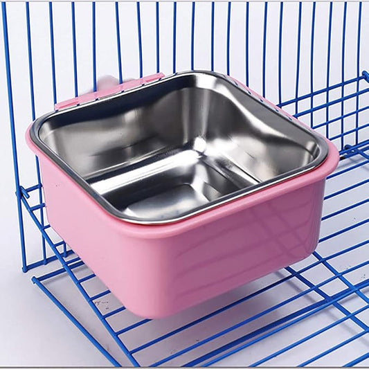 Love Dream Crate Dog Cat Bowl, Removable Stainless Steel Hanging Pet Cage, Food Water Feeder with Bolt for Puppy Birds 2 Pack with Silicone Sponge Dish Brush