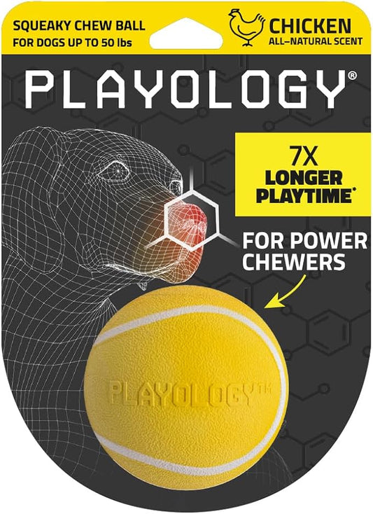 Playology Dog Toys | Squeaky Chew Ball for Dogs | Chicken Scented Medium Dog Ball | Bouncy Floating Chew Toys for Fetch