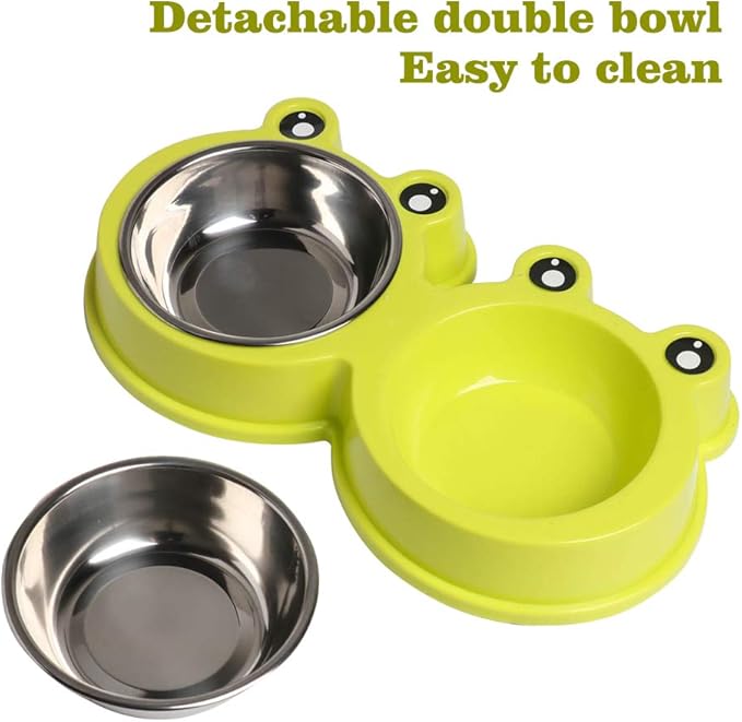 Double Dog Cat Bowls Premium Stainless Steel Pet Bowls with No-Slip Stainless Steel Cute Modeling Pet Food Water for Feeder Dogs Cats Rabbit and Pets