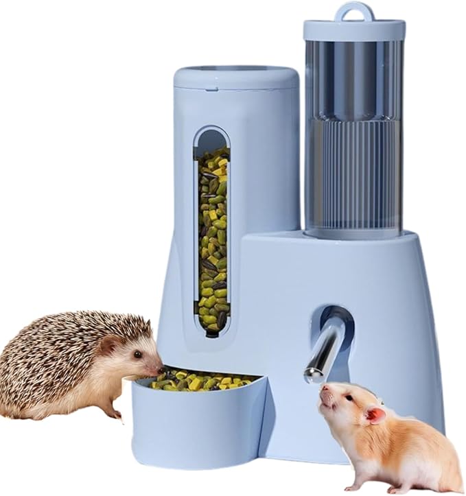 2 in 1 Rabbit Food Water Dispenser, Guinea Pig Water Bottle, Large Capacity Bunny Feeder for Cages, Automatic Bunny Feeder, for Rabbit Ferrets Guinea Pigs Hedgehog Hamsters Small Animals (Blue,L)
