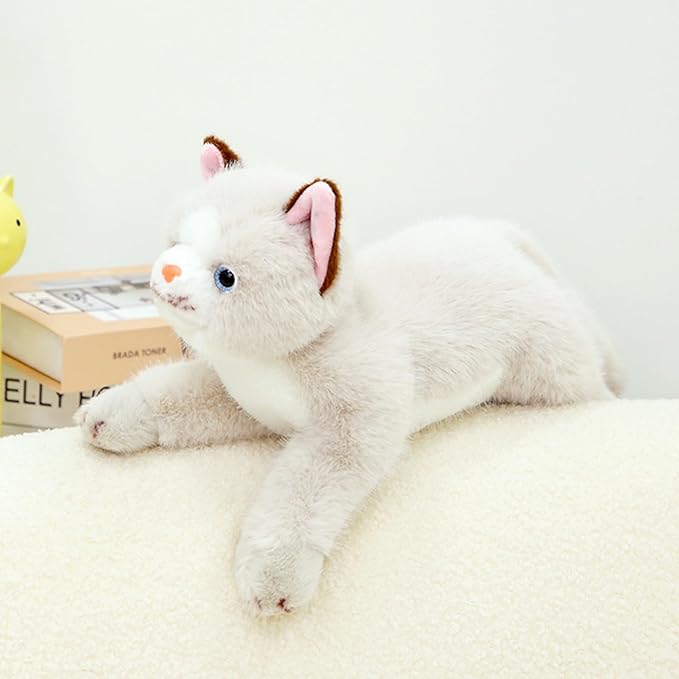 PEACH CAT Cat Stuffed Animal 15" Realistic Kitten Plushies Soft Plush Toys Gifts for Kids Grey and White