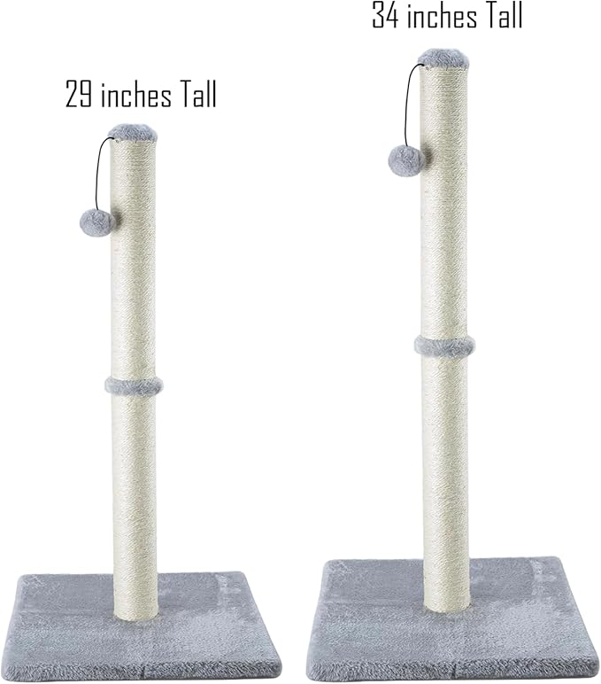 Dimaka 29" Height Tall Cat Scratching Post, Claw Scratcher with Sisal Rope and Covered with Soft Smooth Plush, Vertical Scratch [Full Strectch] for Standard Size Cats(Grey, 29 inches for All Cats)