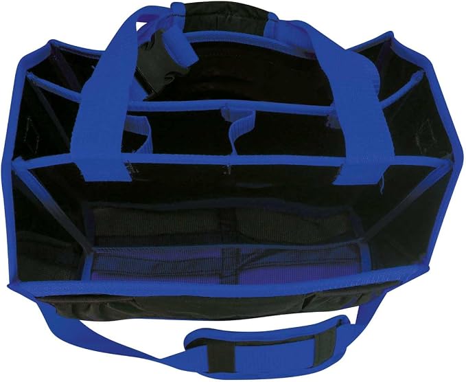 Country Pride Nylon Grooming Tote for Horses, Durable Mesh Bottom, Large Interior Compartments for Sprays and Bottles, Exterior Elastic Pockets, Detachable Padded Shoulder Strap,14"x12"x9" (Purple)