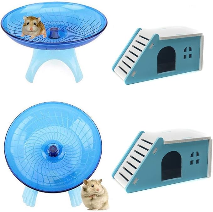 Hamster House Wood Bridge Climb Kit and Exercise Wheel Jogging Running Silent Spinner Flying Saucer Pet Syrian Rat Gerbil Guinea Pig Chipmunk Mouse Parakeet Small Animals