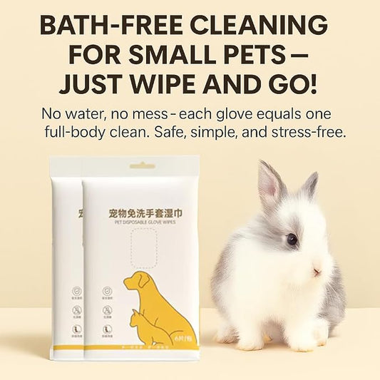 Rabbit Bath Wipes - Disposable Glove Design, Waterless No-Blow Clean, for Bunny Paws, Fur, Bottoms & Sensitive Areas, 6-Count (Pet Gloves Wipes 4 Packs (24 Pieces))