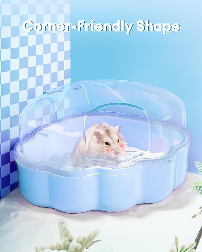 BUCATSTATE Hamster Sand Bath Kit Hamster Sand Bath Container Ultra Large Transparent Toilet for Syrian Hamsters Accessory for Small Animals(Blue, Shell-Shape)