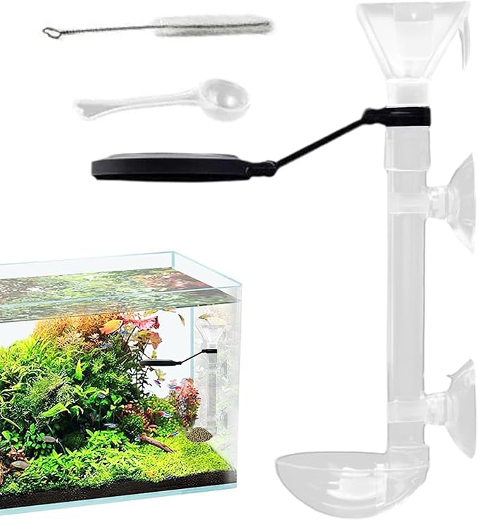 Fish Food Feeder - Aquarium Pipe with Directional Telescopic Tube, Clear Suction Cup Dispenser, Adjustable Target Feeding Tool, Spill Control Design | Vacation Solution for Shrimp Turtle Home Pond