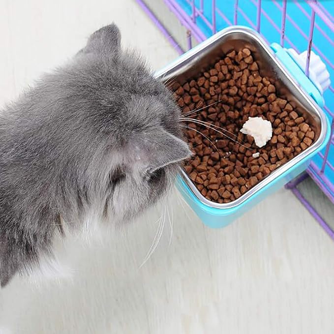Love Dream Crate Dog Cat Bowls, Removable Stainless Steel Hanging Pet Cage, Food Water Feeder with Bolt for Puppy Birds 2 Pack with Silicone Sponge Dish Brush
