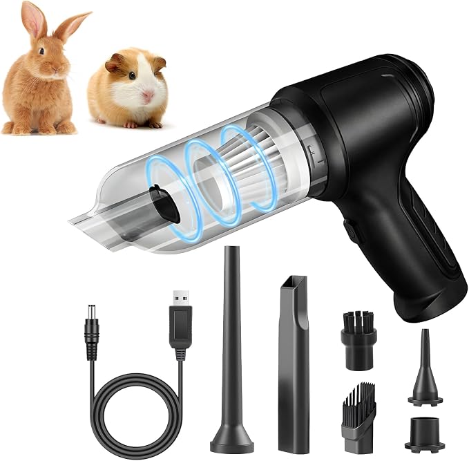Guinea Pig Poop Vacuum: 6000Pa Powerful Suction, Cordless Handheld Spot Cleaning Tool for Guinea Pig, Rabbit, Hamster, Chinchilla & Small Animal Cages-Black