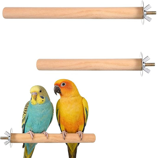2PCS Natural Wooden Parrot Perch Stand, Wood Bird Perches for Cage with Different Widths Bird Cage Toys Accessories Hanging Multi-Branch Platform for Macaws Parakeets Conures Budgies Finches