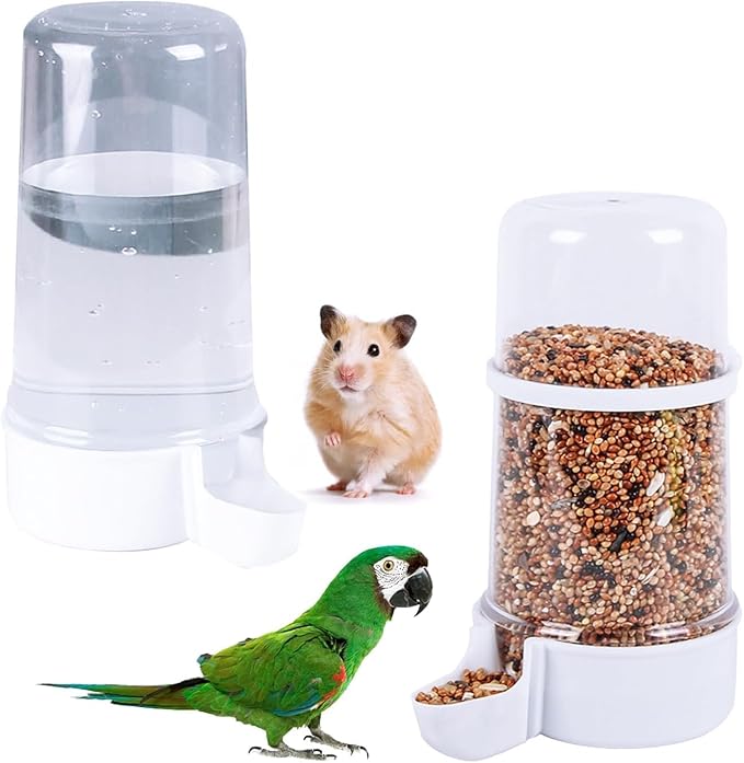 2 Pieces Bird Feeder Water Dispenser, Automatic Bird Feeder and Drinker Set for Cage, No Mess Hanging Parrot Food Bowl, Parakeet Cage Accessories for Hamsters,Pigeons,Parrot (C)