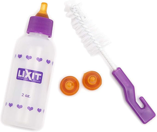 Lixit® Nursing Bottle Kits for Hand Feeding Puppies, Kittens, Guinea Pigs, Ferrets, Rabbits, Raccoons, Squirrels and Other Pets - Made in USA (2 Ounce, 1 Pack)