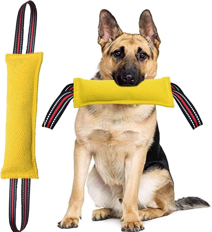 Clysoru Tug Toy for Dogs Tug of War Dog Toy with 2 Strong Red Band Handles Lasting Training Equipment Puppy to Large Dogs Interactive Toy Best for Tug of War Pull Indestructible Rope Toys (Yellow)