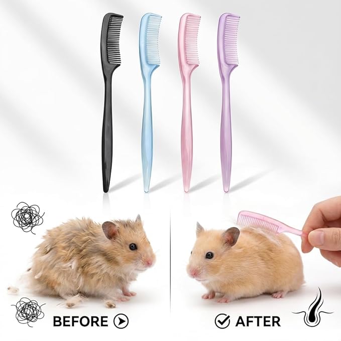 4-Pack Hamster Grooming Combs and Small Pet Hair Brushes for Hamsters, Rabbits, Guinea Pigs, Mice and Other Tiny Animals