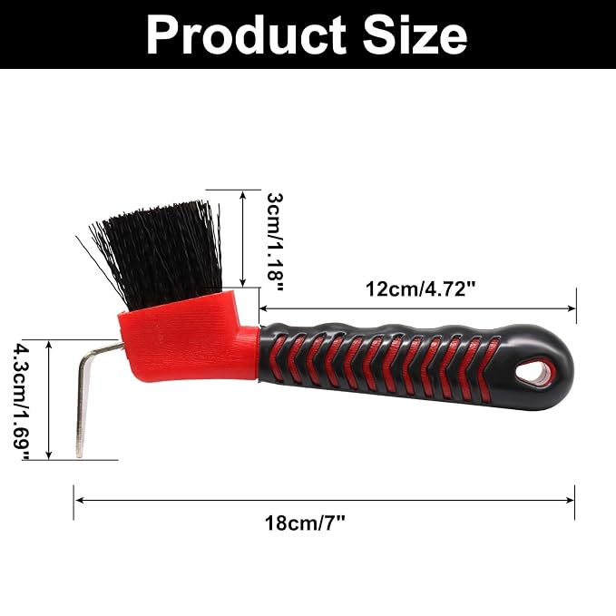 Hoof Pick Brushes, Soft Touch Rubber Handle Portable Hoofpick, Stiff Hoof Pick for Horse Care, Groomers (Red)
