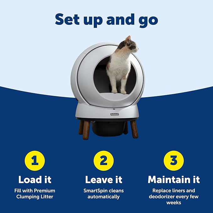 PetSafe ScoopFree SmartSpin Self-Cleaning Cat Litter Box Advanced Odor Control, App Controlled with Health Monitoring, Works with Any Litter, Up to 2 Weeks of Hands-Free Cleaning
