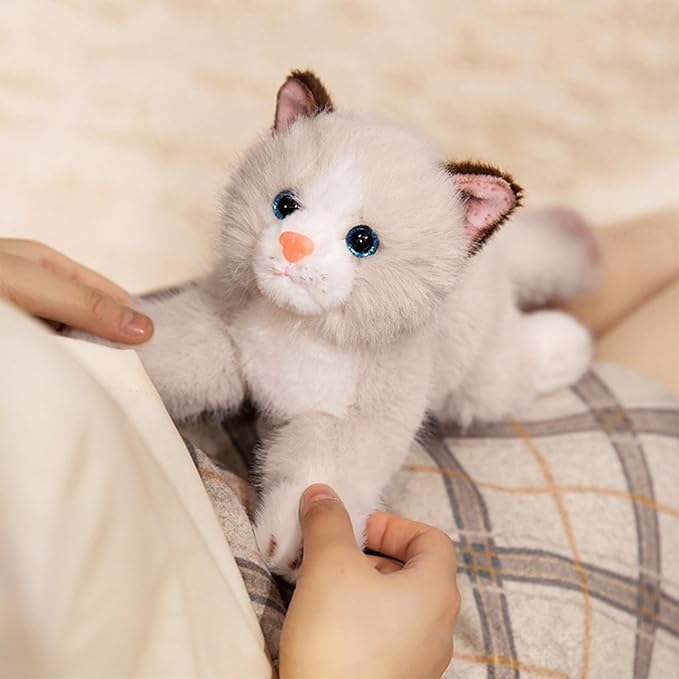 PEACH CAT Cat Stuffed Animal 9.8" Realistic Kitten Plushies Soft Plush Toys Gifts for Kids Grey and White
