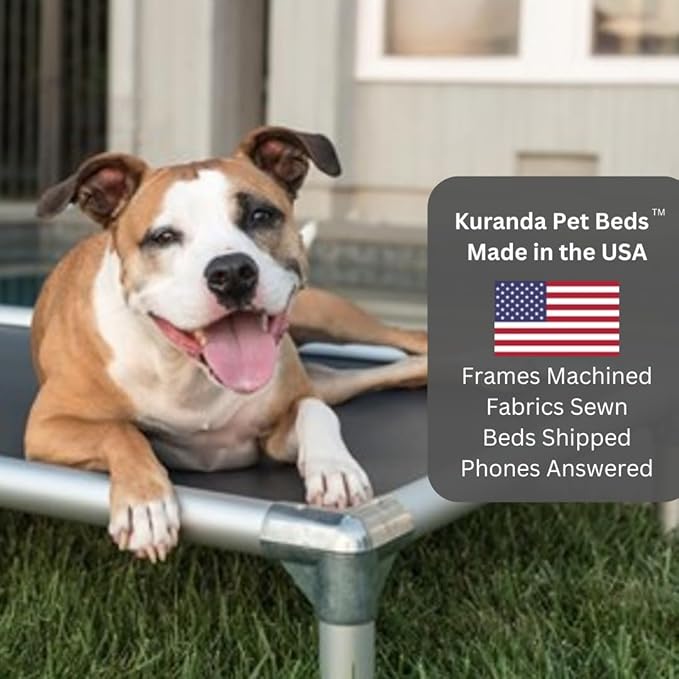 Kuranda Chewproof Elevated Dog Bed - Silver Aluminum - 35" x 23" - Heavy Duty Vinyl - Burgundy