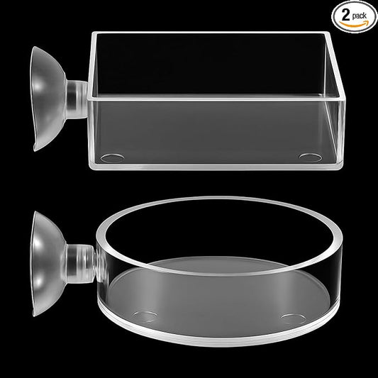 2Pcs Shrimp Feeding Dish, Aquarium Feeding Dish with Suction Cup Acrylic Fish Food Feeder for Freshwater and Saltwater Tanks Round and Square