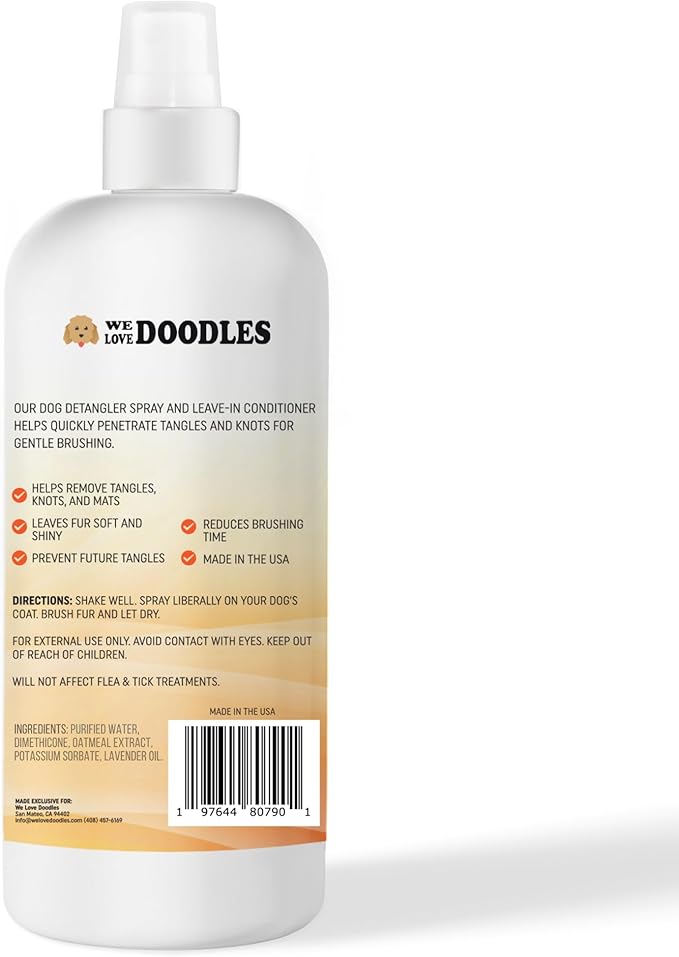 We Love Doodles Dog Detangler Spray - Leave-in Conditioner for Dogs Detangling Spray - Dematting Spray Tangle Remover - Made in The USA, Large 16 fl oz (Mango)