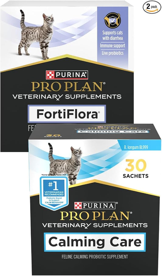 Purina Pro Plan Veterinary Supplements, Fortiflora & Calming Care Feline Cat Supplements, Probiotic Supplements, 30-CT Each (Pack of 2)
