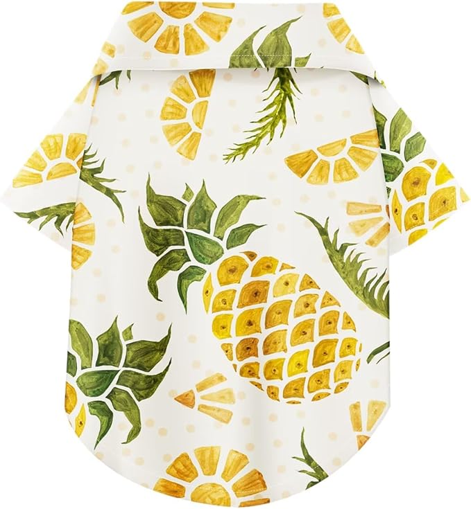 Hawaiian Dog Shirt – Lightweight and Breathable Summer T-Shirt with Tropical Prints, Fun Beach Outfit for Small, Medium, and Large Dogs, Perfect for Hot Days and Outdoor Vacation.Pineapple 4XL