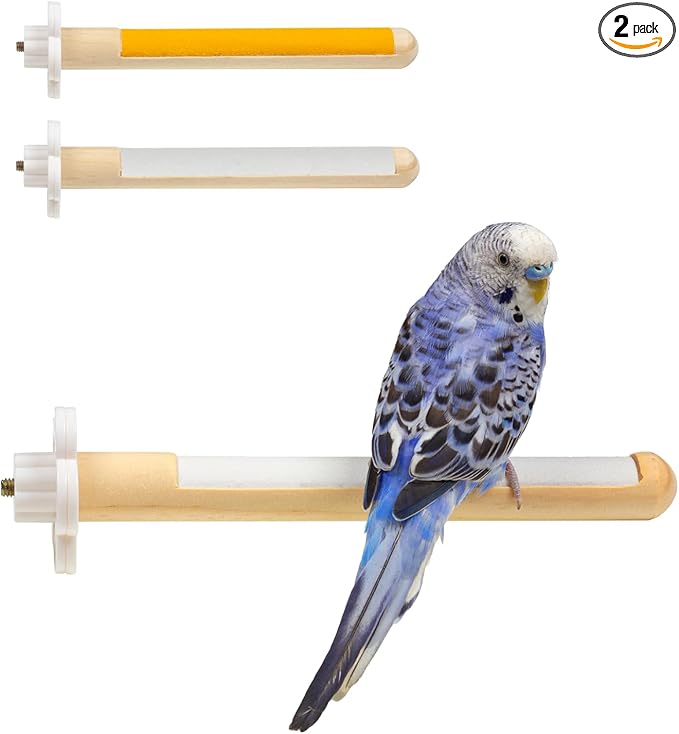Dual Texture Bird Perch Wood & Sand Grinding Stone Sticks 2-Pack Cage Accessories for Cockatiels Parakeets Lovebirds Conures